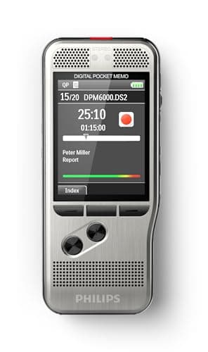 Image of Philips PocketMemo Recorder SpeechExec DPM6000/02 Push Button Professional Dual Microphone Rechargeable Battery Colour Display