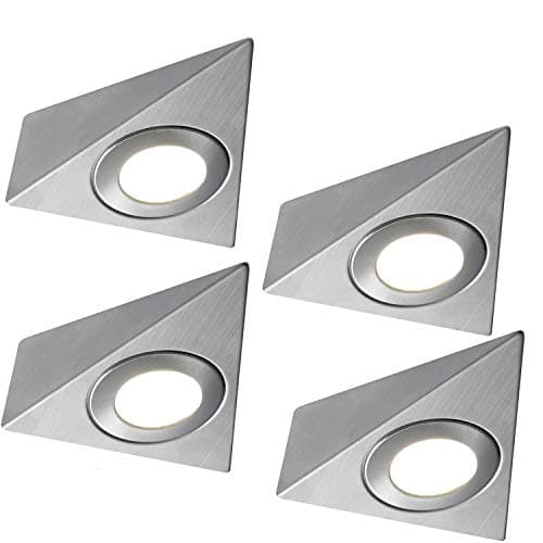Image of 4 Pack | Bright 2.6W LED Under Cabinet Pyramid Spot Lights & Driver Kit | Stainless Steel & Natural White | Kitchen Worktop Countertop Cupboard Unit Down Light | Modern Triangle Lighting Fitting