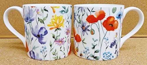 Image of Wildflowers Meadow Mugs Set of 2 Large Balmoral 400 ml 14oz Bright Floral Cups Hand Decorated UK