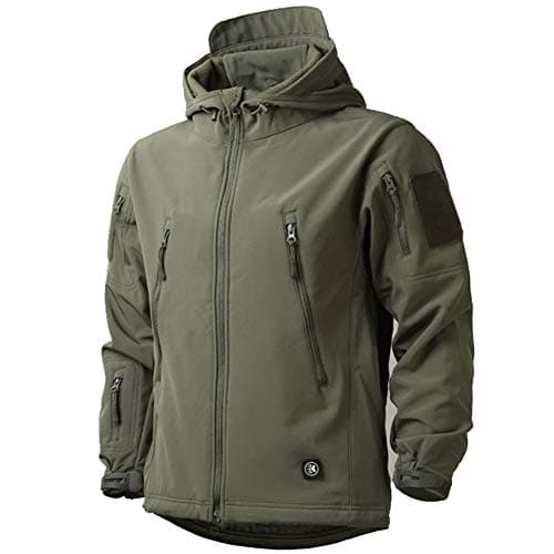 Image of MakingDa Mens Waterproof Jackets Winter Smart Casual Hooded Coat Softshell Fleece Lined Multi Zipper Pockets Hunting Sweatshirt Fishing Skiing Traveling Climbing Cardigan Golf Green XL