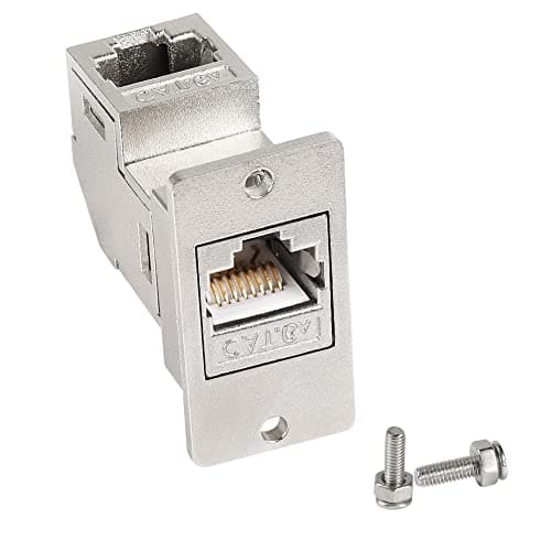 Image of QIANRENON CAT6A RJ45 Rectangular Panel Mount 90° Angle Network Adapter RJ45 8P8C Female to female Ethernet Right Angle Connector Shielding, for Industrial Automation Medical Information Network