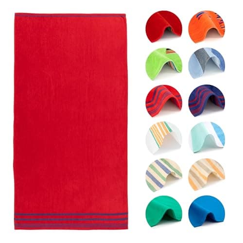 Image of BOSKIMO Red Marea Beach Towel Large 90 x 170 cm – 100% Terry Cotton Soft, Absorbent and Quick Drying – Made in Portugal – Premium Style – Ideal for Beach and Pool