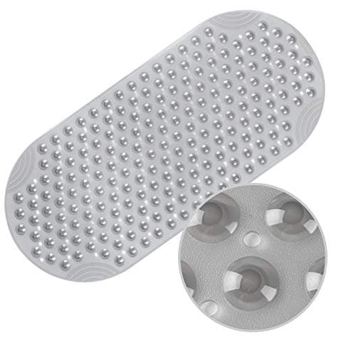 Image of WELTRXE Bathtub Mat Bathroom 88x40cm Long Oval Vinyl Shower Mats Anti-Slip Anti-Mould Bath Tub Mat with 205 Suction Cups Soft Durable Safety for Elder Children Pets, Grey