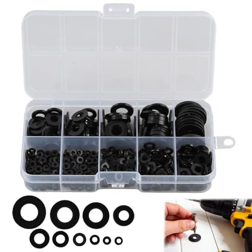 Image of 500 Pcs Nylon Washers, Rubber Washers Assortment Nylon Plastic Black Assorted Spacer for Screws Bolts O-Ring Gasket for Plumbing Mechanical Repair DIY Projects M2/M2.5/M3/M4/M5/M6/M8/M10