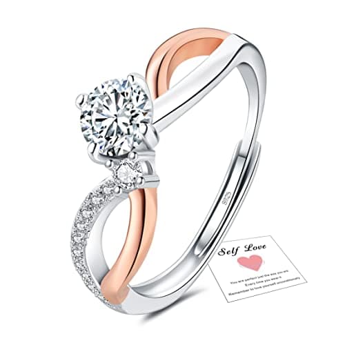 Image of Engagement Rings - Adjustable Rose Gold Ring, Sterling Silver Bridal Wedding Eternity Diamond Promise Ring for Women, Crossover Small CZ Cubic Zirconia Rings Women Jewellery Gifts for Her