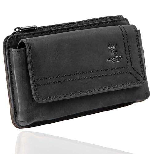 Image of MATADOR #Brisbane 2-in-1 Real Leather Mobile Phone Belt Bag with Zip Compartment with Elegant Gift Box and RFID Protection, Elegant Mobile Phone Case Leather for Smartphones up to 6.9 Inches in Matte