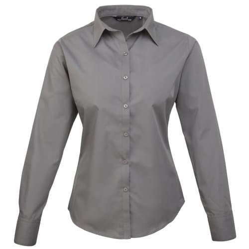 Image of Premier Womens/Ladies Poplin Long Sleeve Blouse/Plain Work Shirt (8) (Dark Grey)