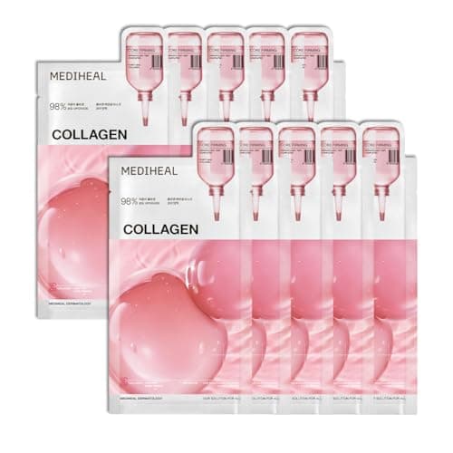 Image of Mediheal Collagen Essential Sheet Mask Core Firming Vegan Collagen For Firming, Elasticity, And Skin Density Improvement. Vegan Formula 10 Pcs. Transparent