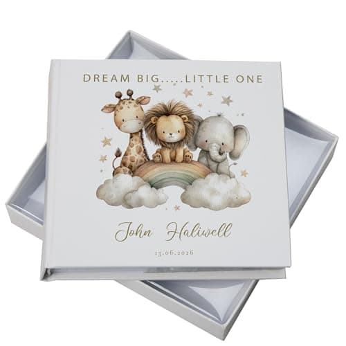 Image of Personalised Dream Big Little One Safari Animal Theme Photo Album, 50 Photos 6x4, Gift Box
