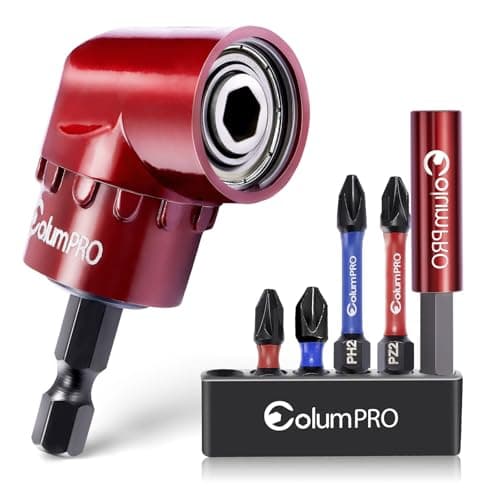 Image of ColumPRO 105 Degree Right Angle Drill Screwdriver Bit Set, 1/4'' Hex Shank Right Angle Drill Attachment with 4PCS PZ2 & PH2 Screwdriver Bits and Bit Holder