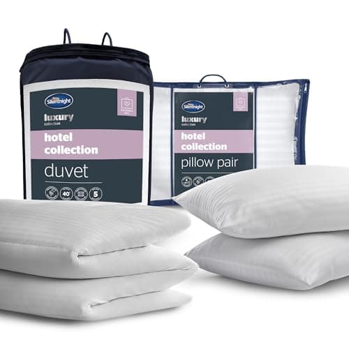 Image of Silentnight Hotel Collection Bed Set - Luxury Hotel Quality 10.5 Tog Duvet and Pillow Pair Bundle - Premium Soft & Silk Touch - Hypoallergenic and Machine Washable, Double