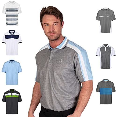 Image of Under Par Men's Golf Pro Quality Breathable Moisture Wicking Quick Dry Polo Shirt, Grey Marl/Sky, X-Large
