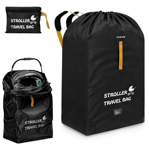 Image of chwigo Extra Large Stroller Travel Bag for Airplane – Universal Pushchair & Pram Gate Check Bag, Waterproof Oxford Fabric with Shoulder Strap, Foldable Storage Cover for Flights (Black/Orange)