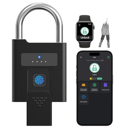 Image of Anweller Fingerprint Padlock,Heavy Duty Padlock with Keys,Smart Padlocks Waterproof Bluetooth App Control,Outdoor Gate Lock for Fence, Shed, Storage,Gym Locker,Container