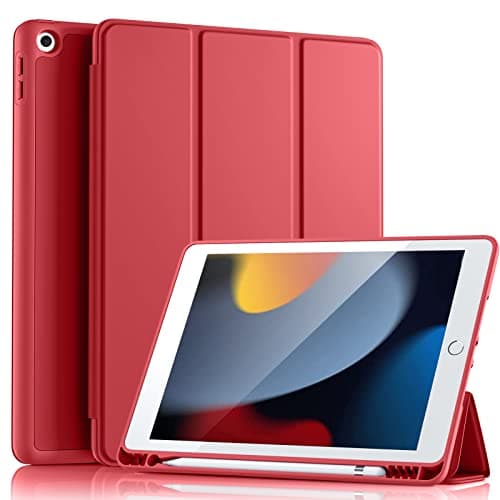 Image of Vobafe Case for iPad 9th 8th 7th Generation 10.2 Inch Case (2021/2020/2019 Model, iPad 9/8/7), Flexible TPU Back Cover, with Pencil Holder, Auto Wake/Sleep, Red