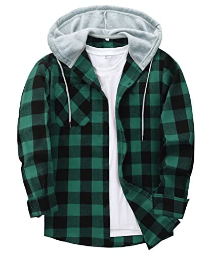 Image of JACKETOWN Men's Plaid Shirts Casual Sweatshirt Hoodie Long Sleeve Shirt with Pocket Button Down Checked Shirt Flannel Regular Fit 4 Seasons Lumberjack Shirts Green