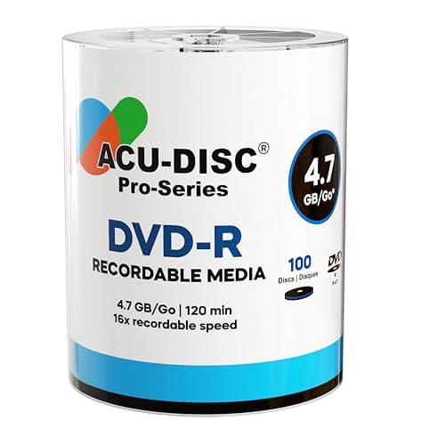 Image of ACU-DISC Pro-Series DVD-R 4.7GB 16x Speed 120 Minutes Blank Discs AZO Dye UV Protection Hard Coat Anti-Scratch Surface – Perfect for Photos & Videos – Compatible with Any DVD Drive 17721 – 100 Pack
