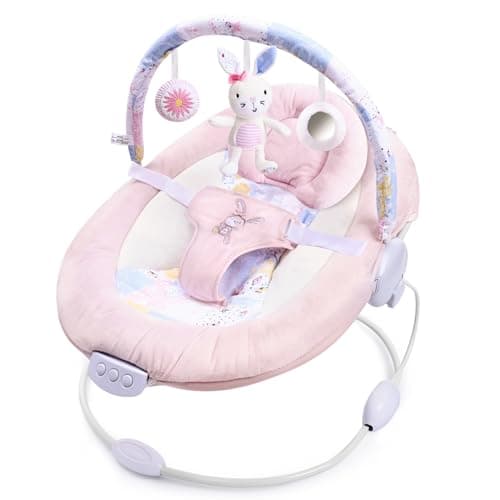 Image of LADIDA Soft and Padded Baby Bouncer with Soothing Music and Vibration, Pretty Pink Rabbit Theme, Suitable for Newborns