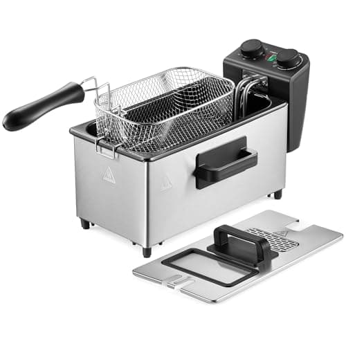 Image of VonShef Deep Fat Fryer 3L Capacity 2000W – Cooks up to 1kg of Food, Stainless Steel Fryer for Chips & More, Adjustable Thermostat, Non-Slip, Easy Clean, Non-Stick Removable Oil Container & Basket