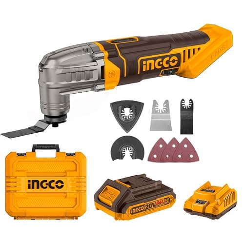Image of INGCO Cordless Multi Tool with 1pcs 2.0Ah Battery and Charger, 5000-20000 RPM, 6 Variable Speed,3.2° Oscillation Angle, 20V Oscillating Multi-Tool for Sawing, Cutting, Sanding CMLI20228