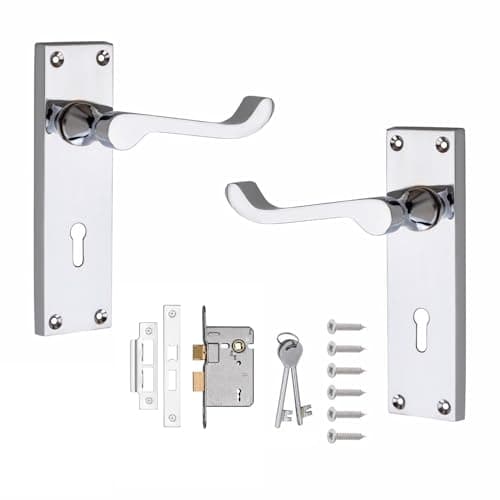 Image of Golden Grace Victorian Scroll Lever Lock Door Handles with 3 Lever Lock Set 2.5" in Silver Polished Chrome Finish, Classic Interior Doors Hardware