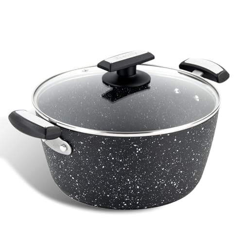 Image of Scoville Xtra 24cm Stock Pot with Lid, Deep Non-Stick Cooking Pot, NEVERSTICK Coated, 3.5L, Cool-Touch Handles, Suitable for All Hobs, PFOA Free, Dishwasher Safe, Aluminium, Black [Amazon Exclusive]