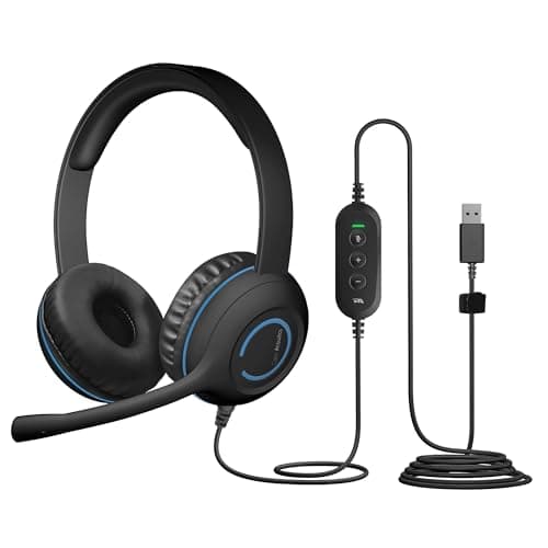 Image of Cyber Acoustics Stereo USB Headset (AC-5008A), in-line Controls for Volume & Mic Mute, Adjustable Mic Boom for PC & Mac, Perfect for Classroom or Home