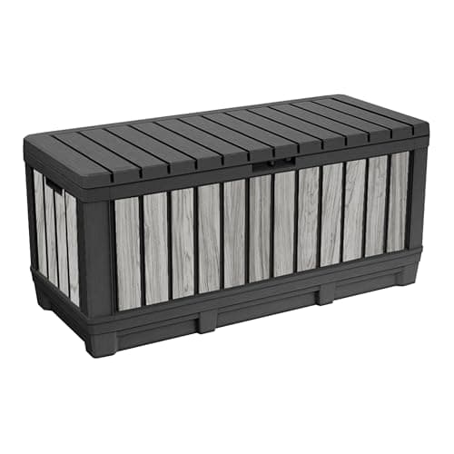 Image of Keter Kentwood Garden Box 350 Litres Wood Look Stormgrey Plastic Weather-Resistant UV-Resistant with Seat Function