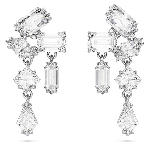 Image of Swarovski Mesmera Drop Earrings, White Crystals in a Rhodium Plated Setting, from the Mesmera Collection