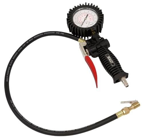 Image of Sealey Tyre Inflator with Clip-On Connector, 750mm Flexible Hose, High Flow Connector- SA9304