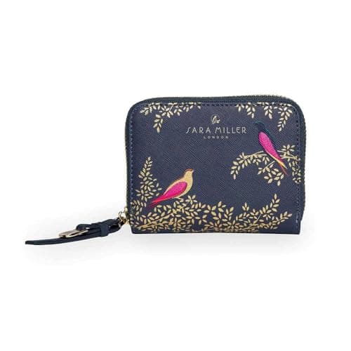 Image of Sara Miller London Zip Around Wallet, Women's Purse Clutch, Coin Pocket and Card Holder, Faux Leather, Small, Smoky Blue Birds