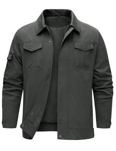 Image of heekpek Men's Jackets Outdoor Lightweight Water Repellent Windbreaker Lumberjack Cargo Jacket for Hiking, Dark gray, L
