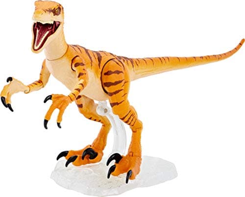 Image of Jurassic World Amber Collection Tiger Velociraptor 6-in Dinosaur Action Figure, Movie-authentic Detail, Movable Joints & Figure Display Stand, Collectible Gift 8 Years & Up