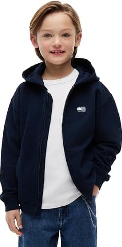 Image of Tommy Hilfiger Boy's Tonal Flag Zip Through Hoodie KB0KB10553 Other Sweatshirts, BLUE (Dark Night Navy), 12 Years