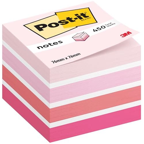 Image of Post-it Notes Cube Pastel Colors Collection, Pack of 1 Pad, of 450 Sheets, 76 mm x 76 mm, Pink, White, Orange Colors - Self-Stick Notes for Note Taking, to Do Lists & Reminders