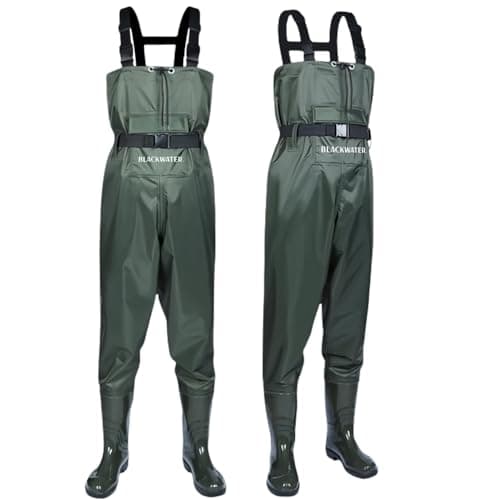 Image of Lightweight Fly Fishing Chest Waders Breathable Nylon Size 8 9 10 with Welly Boot Green Booted Pocket Chest Wellington Strong Waterproof Duck Hunting Mens Carp Coarse (Nylon Boot UK size 9)