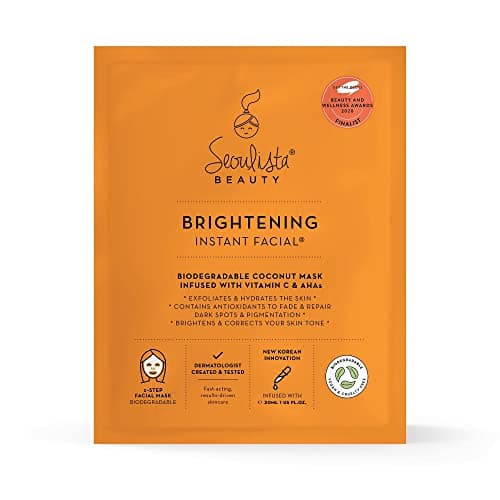 Image of Seoulista Beauty® Brightening Instant Facial™ 30ml | Treatment Face Sheet Mask for Dry Skin, Dark Spots and Pigmentation | Dermatologist Created Korean Skin Care | Infused with Vitamin C & AHAs