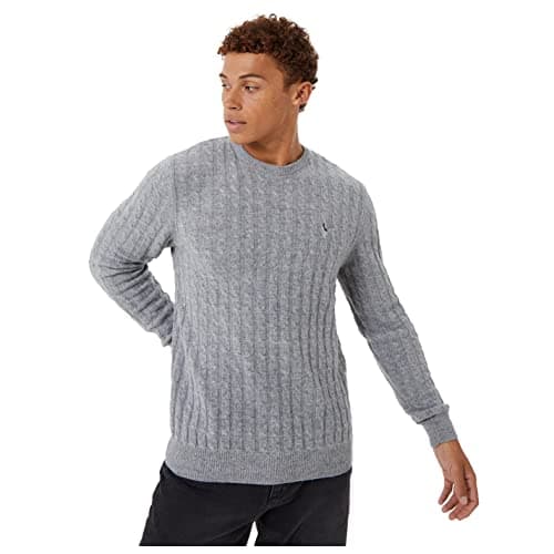 Image of Jack Wills Mens Marlow Merino Wool Cable Knit Sweater Grey L