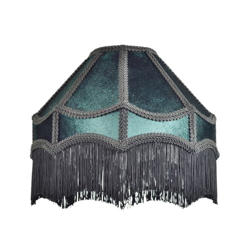 Image of Handmade Victorian Empire Pendant Lamp Shade in Emerald Green Velvet with Embroidered Trims and Tassels | 30cm x 19cm | for Pendant Floor or Table Lamp by Happy Homewares