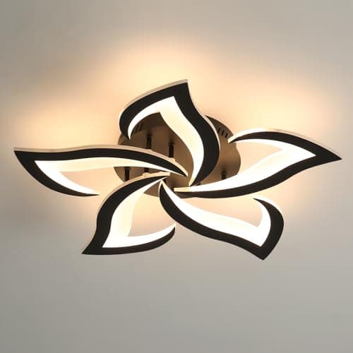 Image of Comely Modern LED Ceiling Light, 60cm 60W 6750LM LED Chandelier, Modern Flower Acrylic Lamp for Bedroom, Living Room, Warm White Light 3000K, Black