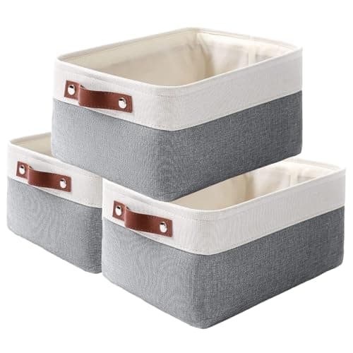 Image of Mangata Fabric Storage Baskets, Set of 3 Organiser Boxes for Home, Bedroom, Dorm, Clothes(Small, Cold Grey)