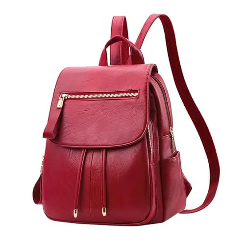 Image of DIRRONA Women’s Anti-Theft Small to Medium Backpack, PU Leather Lightweight Fashion Rucksack, Water-Repellent for Work, Travel and City Commuting Elegant Wine Red