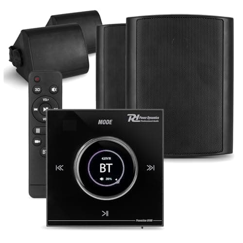 Image of Power Dynamics Powerline B100B Complete Garden Wall Speaker System – 4x 5.25 IPX5 Outdoor Speakers, 4-Zone Bluetooth Amplifier, Cables, Black – Home Audio Solution