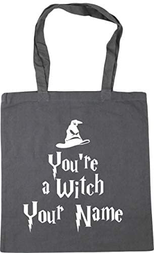 Image of Hippowarehouse You're a witch YOUR NAME gold (personalised) Tote Shopping Gym Beach Bag 42cm x38cm, 10 litres