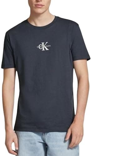 Image of Calvin Klein Men's Monologo Short Sleeve Round Neck T-Shirt, Grey (Ebony), XXS