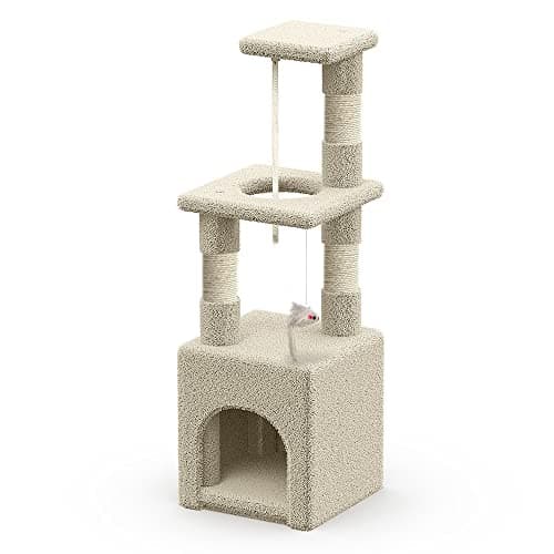 Image of VOUNOT Cat Tree Tower, 88cm Cat Condo with Scratching Post, Multi Level Cat Climbing Play House Indoors, Activity Tree, Beige