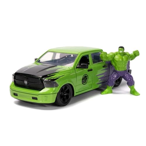 Image of Jada Marvel 1:24 Dodge Ram 1500 Die-Cast Car & 2.75" Incredible Hulk Figure, Toys for Kids and Adults