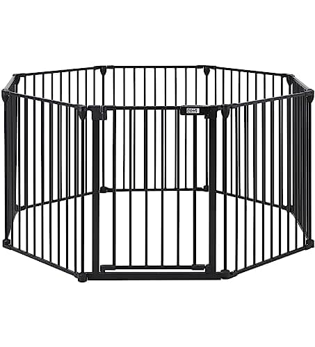 Image of The Fellie Stair Gates for Dogs & Doorways, Fire Guard Hearth Gate Stair Gate Indoor Barrier, Extra Wide Child Safety Gate, Metal Dog Gate with Automatic Closing, Pet Gate Playpen, 74H x 480W cm