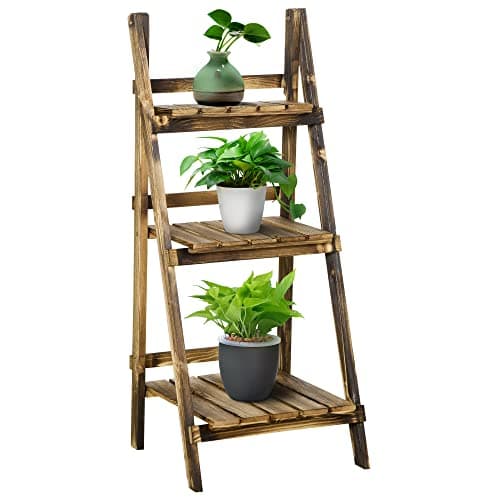 Image of Outsunny Wooden Folding Flower Pot Stand 3 Tier Garden Planter Display Ladder Gardener Storage Shelves Rack Herb Holder (40L x 37W x 93H cm)
