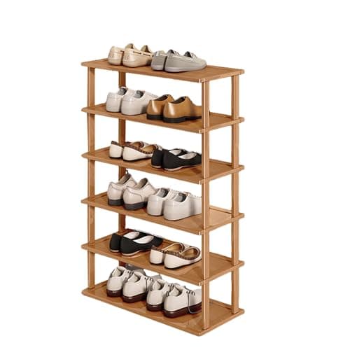 Image of Bamboo Shoe Rack for Entryway 6 Tier Narrow Free Standing Shelf for Apartment Hallway or Student Room (47cm) Multi Level Storage Solution